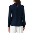thumbnail image 3 of CAMISA DE CHIFFON CHIC INSPIRADA PARA MUJERES, OFICINA, CUELLO ALTO, MANGA LARGA, BLUSA XL, AZUL OSCURO, 3 of 5