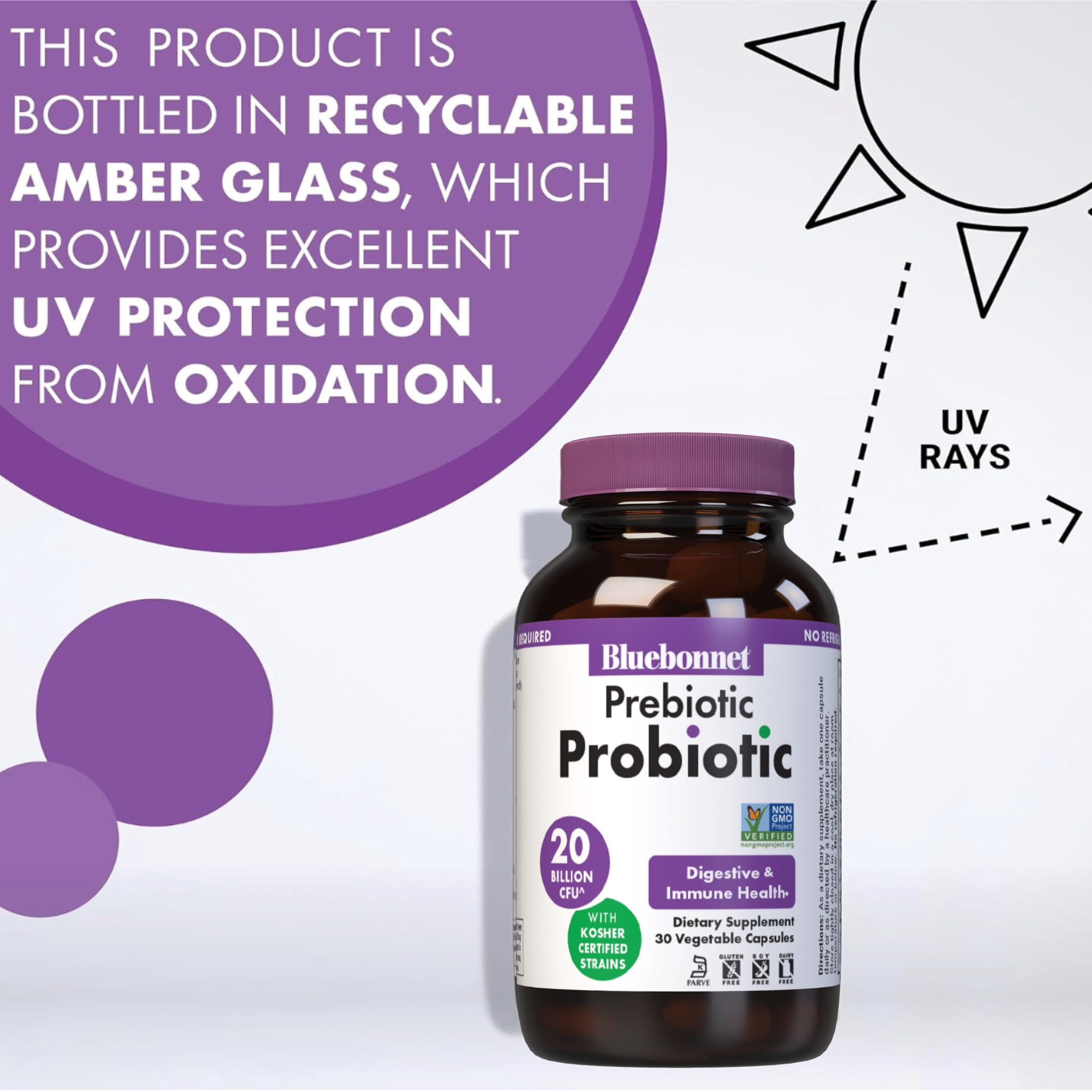 Bluebonnet Prebiotic Probiotic 20 Billion CFU^ Shelf Stable Gut Health*, Kosher 30 Days