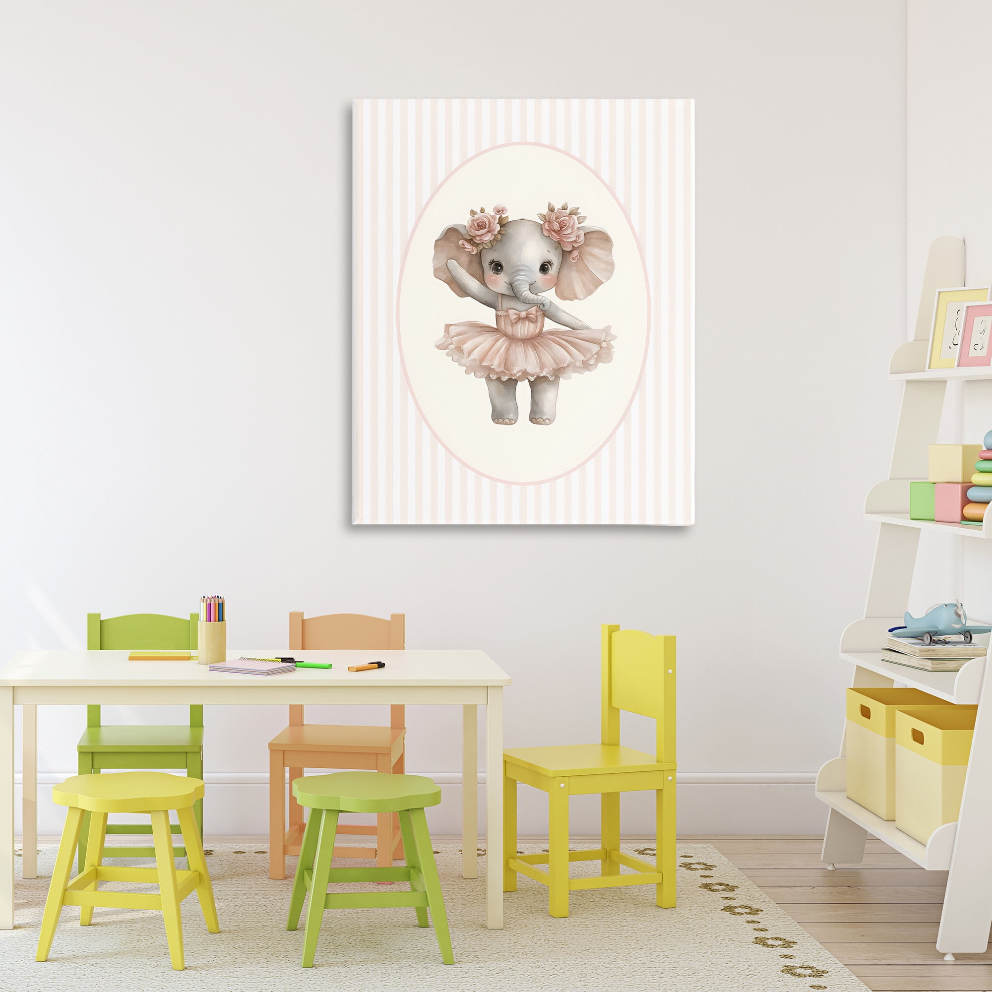 Stupell Industries Nursery Ballerina Elephant Striped Canvas Wall Art, design by LSR Design Studio