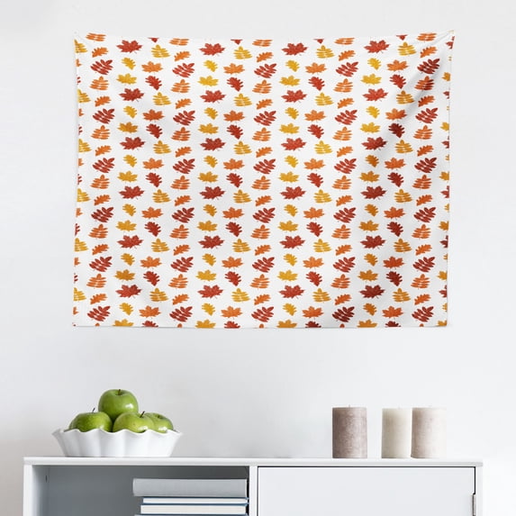 Burnt Orange Tapestry, Autumn Nature Concept Pattern with Repetitive Leaves and Berries, Fabric Wall Hanging Decor for Bedroom Living Room Dorm, 2 Sizes, Multicolor, by Ambesonne