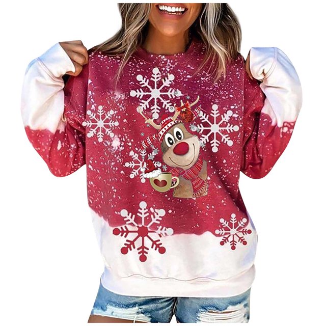 Mujeres moda cuello redondo Navidad manga larga Tops blusa pulóver sudadera Fridja fhghd1120