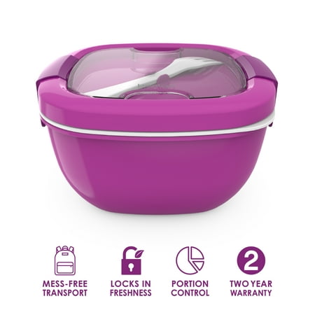 Bentgo® Salad - Stackable Lunch Container with Large 54-oz Salad Bowl, 4-Compartment Bento-Style Tray for Toppings, 3-oz Sauce Container for Dressings, Built-In Reusable Fork & BPA-Free (Blue)