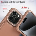 thumbnail image 3 of for iPhone 15 Pro Wallet Case with Credit Card Holder,RFID Blocking,PU Premium Bling Diamond Leather Double Magnetic Clasp Kickstand Heavy Duty Protective Cover for iPhone 15 Pro, Rosegold, 3 of 7
