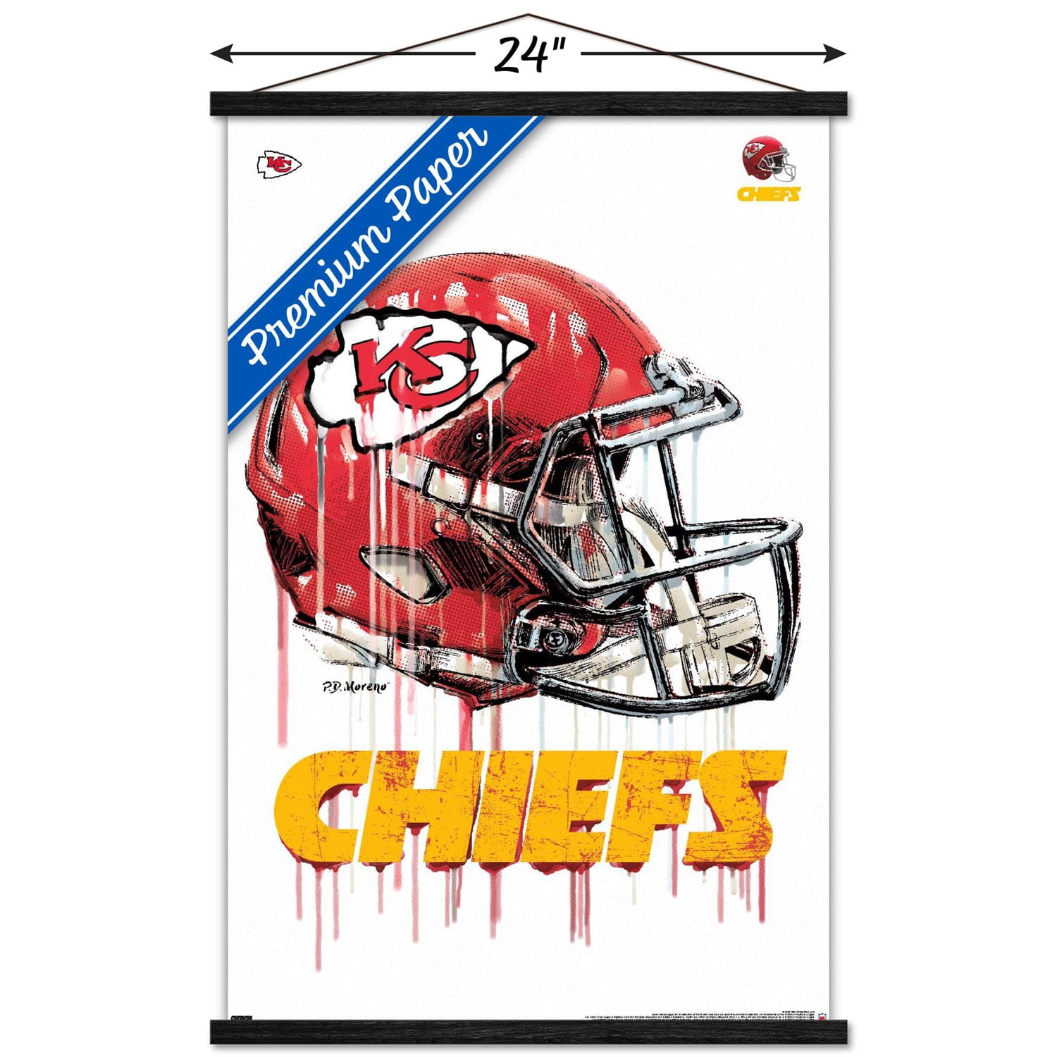 NFL Kansas City Chiefs - Drip Helmet 20 Wall Poster with Wooden Magnetic Frame, 22.375" x 34"