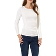 thumbnail image 1 of INSPIRE CHIC Women's Solid Round Neck Long Sleeve Ruched Stretchy Tops S White, 1 of 7