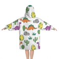 thumbnail image 2 of White Cactus Dino Eggs Dinosaurs Pattern Blanket Hoodies for Kids 6-13YR Oversize Wearable Blanket Hoodies for Boys Girls Teens, 2 of 7