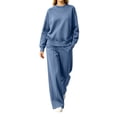 thumbnail image 2 of SYwaren Wide Leg Sweatpants for Women 2 Piece Outfit Long Sleeve Crewneck Loose Casual Outdoor with Pockets, 2 of 7