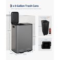 thumbnail image 6 of 2 x 8 Gallon Stainless Steel Double Trash Can with Lid for Kitchen, Large Dual Trash and Recycle Bin Combo, Step-on Kitchen Metal Garbage Cans, PP Inner Buckets, Liner Rim, Matte Grey, 6 of 6