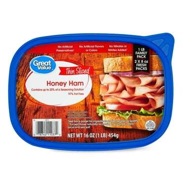 Great Value Thin Sliced Honey Ham Lunchmeat Family Pack, 16 oz Plastic Tub, 10G of Protein per 2oz Serving