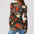 thumbnail image 4 of Women Long Sleeve Henley Shirts V Neck Button Floral Graphic Print Slim Fitted Top Going Out Tees, 4 of 6