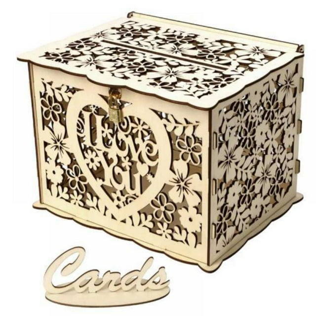 DIY Rustic Wedding Card Box with Lock and Card Sign Wooden Gift Card Box Money Box for Reception Wedding Anniversary Baby Shower Birthday Graduation Party