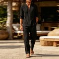 thumbnail image 2 of Men 2 Piece Outfit Set, Lace Up V Neck Long Sleeve Shirt & Elastic Waist Straight Pants, Lightweight Loose Casual Suit Black XXL(XXL), 2 of 5