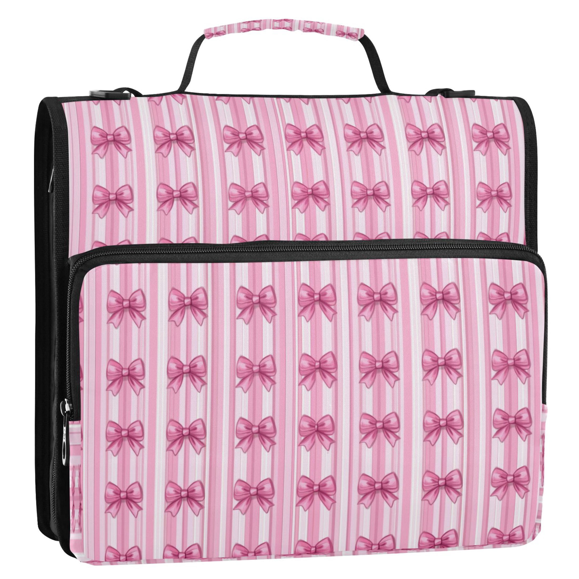 Water-Resistant 3-Ring Binder Organizer with Multiple Pockets Zipper Binder Bag for Office Pink Bows