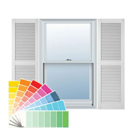 18"W x 39"H Lifetime Vinyl, Custom Straight Top Center Mullion, Open Louver Shutters, w/Shutter-Loks (Per Pair), Paintable
