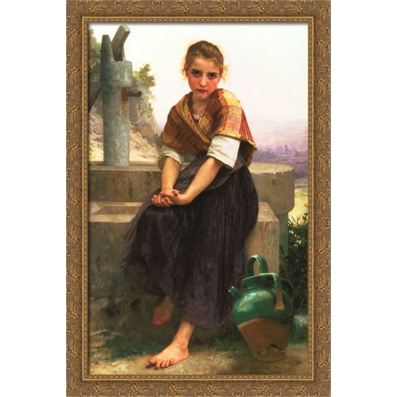 The Broken Pitcher 26x40 Large Gold Ornate Wood Framed Canvas Art by William-Adolphe Bouguereau