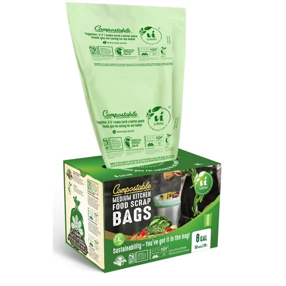 Bolsas de forro compostables UNNI de 30 litros (6 a 8 galones), 50 unidades