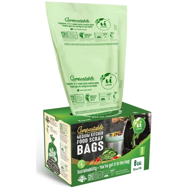 Bolsas de forro compostables UNNI de 30 litros (6 a 8 galones), 50 unidades