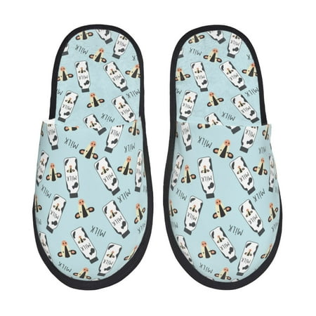 Balery Milk Bottles And Cow Head Slient Indoor Furry Fleece Comfort House Shoes Soft Non-Slip Home Shoes Cotton slippers House Slippers-- Medium