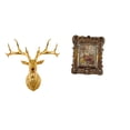 thumbnail image 1 of Escultura de cabeza de ciervo de resina bohemia y marco de fotos floral tallado a mano, obra de arte coleccionable para montar en la pared, ideal para, 1 of 8