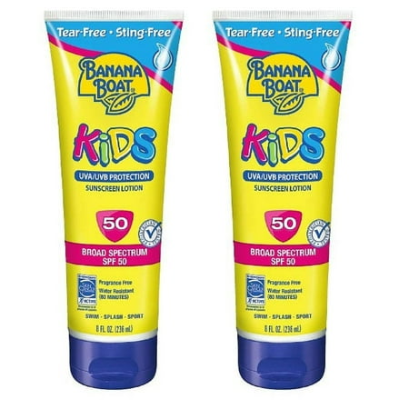 Banana Boat Kids UVA/UVB Protection Sunscreen Lotion, Broad Spectrum, SPF 50, 8 Oz (Pack of 2) + Eyebrow (Best Sun Protection For Eyes)