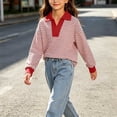 thumbnail image 6 of Lutiedan Striped Sweatshirt for Girls Fall Winter V Neck Pullover Tops Casual Long Sleeve Warm Sweatshirts Size 5-15,Red, 6 of 6