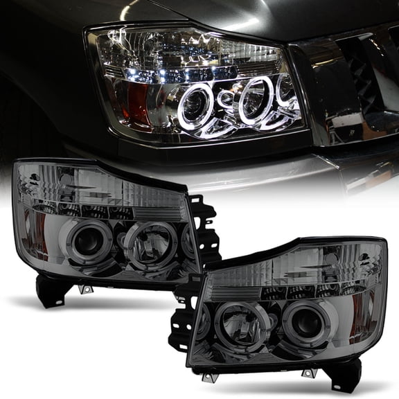 Smoked Fit 2004-2015 Titan Armada Halo Projector Led Headlight Lights Left Right