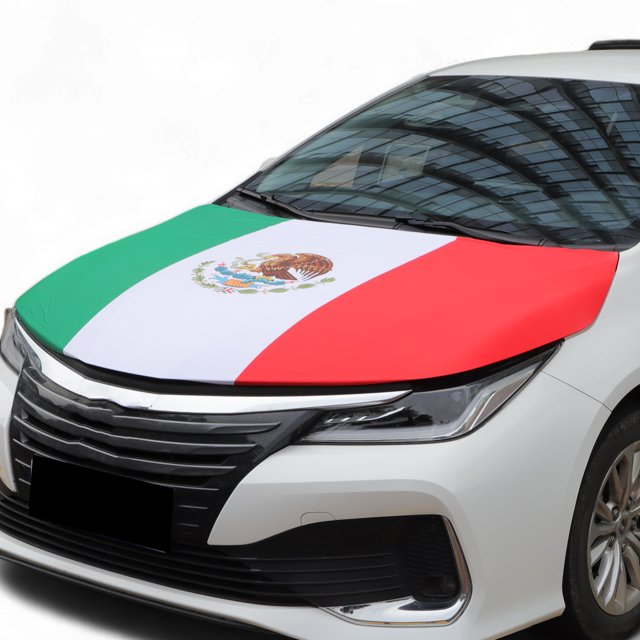 Cubierta de capó de coche Unique Bargains 63x47 pulgadas patrón de bandera mexicana de poliéster 1 v