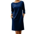 thumbnail image 3 of QATAINLAV Blue Velvet Dress for Women Casual Crew Neck Long Sleeve Dresses Elegant Loose Fit Cocktail Party Maxi Dress with Pockets M, 3 of 10