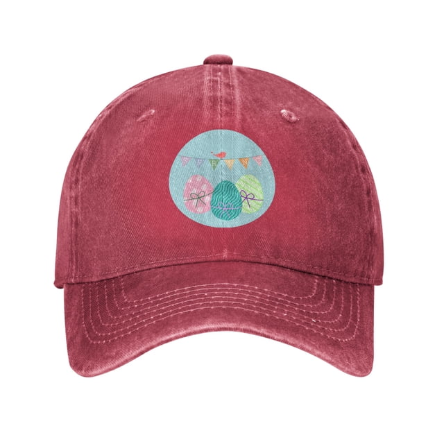 ZICANCN Spring Bird Eggs Easter Adjustable Baseball Cap Women, Hats for Men Adult Washed Cotton Denim Baseball Caps Fashion Red