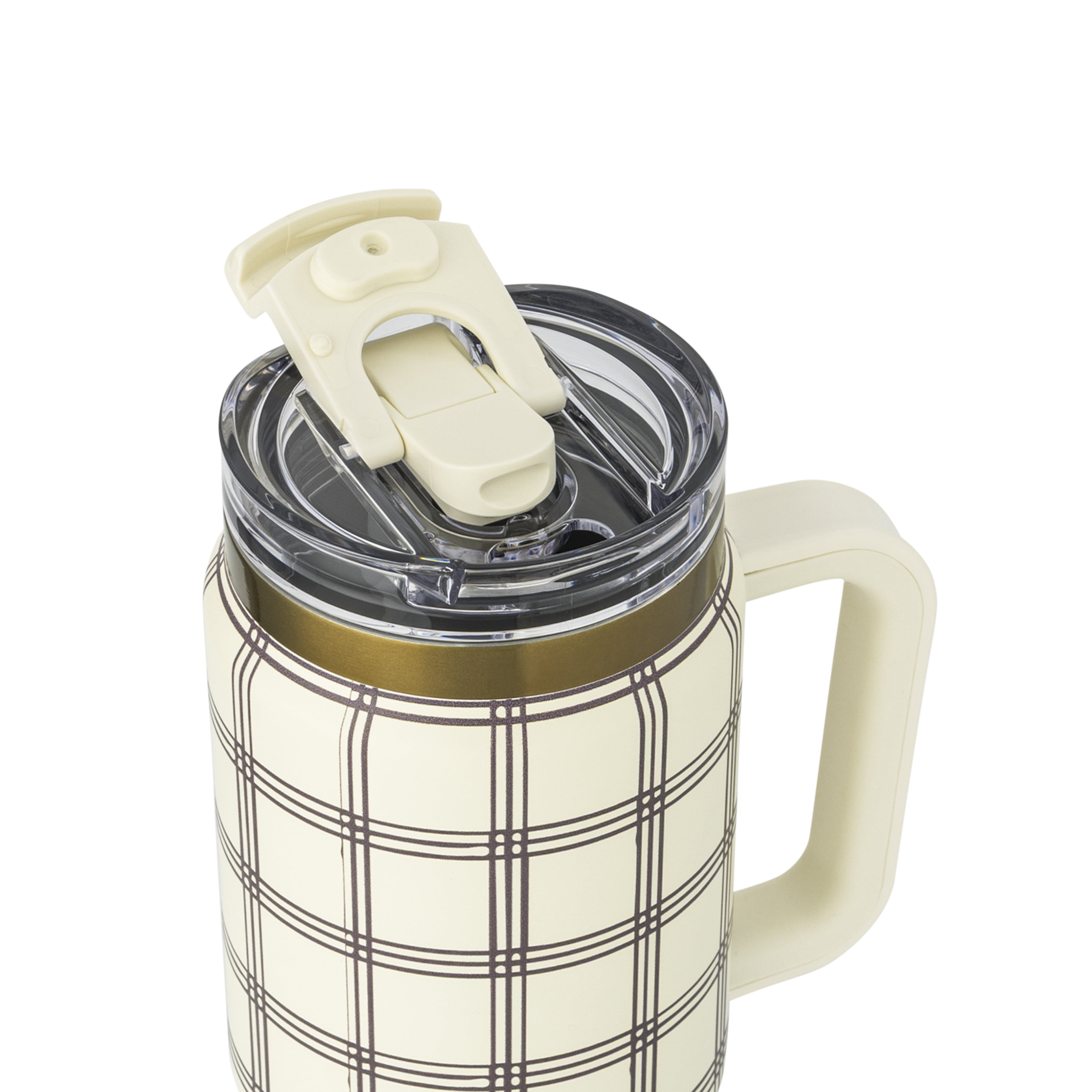 Thyme & Table 32oz Stainless Steel Luna Tumbler with Handle and Dual Straw Lid, Grid