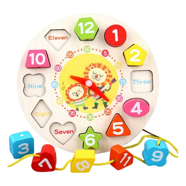 Reloj rompecabezas, juguete de aprendizaje preescolar, reloj didáctico para niños y niñas. León