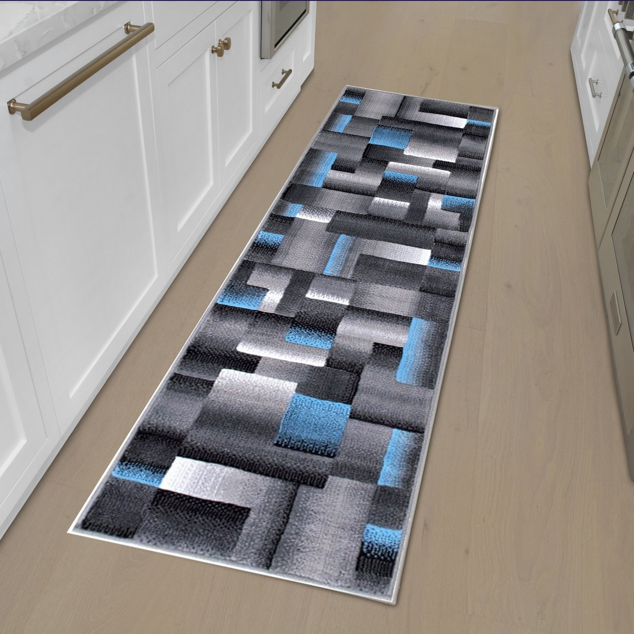 7'8 X10' HR Blue/Grey/Silver/Black/Abstract Contemporary Modern Design Brushed Colors Area Rug