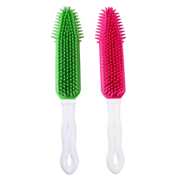 GOOHOCHY 2 peines de silicona huecos para mascotas, cepillo para quitar el pelo de perros (verde y rosa).