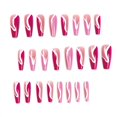 thumbnail image 4 of 24 Pcs Ongles Postiches Rose Rouge Lignes Blanches Longs Ballerine Faux Ongles pour Femmes et Fille Colle Gelée, 4 of 8