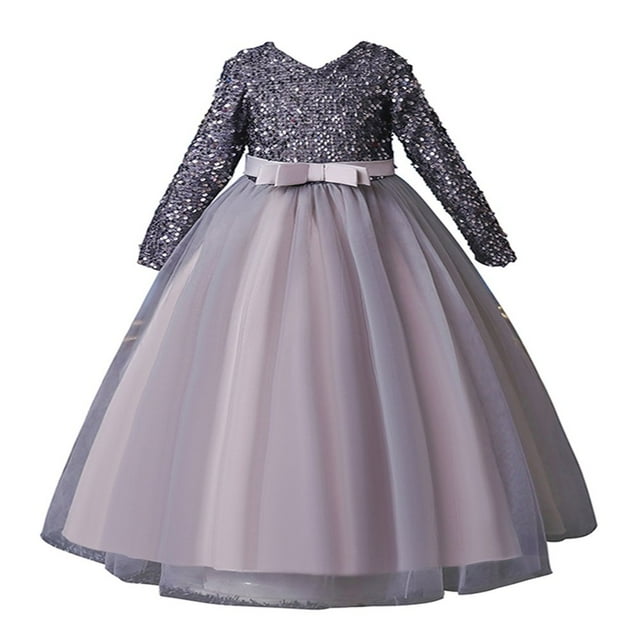 AMERTEER Robe Princesse pour Filles Bébé Manches Longues Sequins Maille Noël Anniversaire Fête Banquet Rouge 11-12 Ans