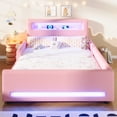 thumbnail image 3 of Euroco Upholstered Full Size Platform Bed with LED Light and USB Ports, 2 Drawers, Pink, 3 of 12