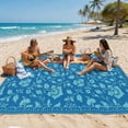 thumbnail image 2 of HIWEAVER Teal Blue 5'x 8' Outdoor Rug Garden Decor Scalloped Bordered Floral Carpet Plastic Straw Waterproof Reversible Patio Area Rug for Balcony Deck Picnic Portable Camping Mat, 2 of 6