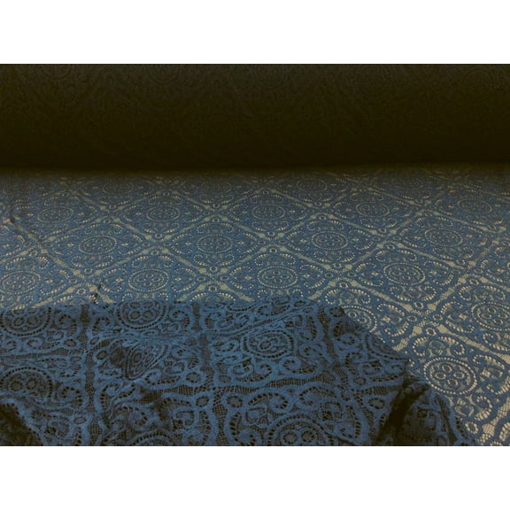 Embroidered Stretch Lace Apparel Fabric Sheer Diamond Space Blue WW413