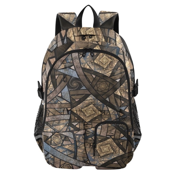 DIXRUYEE Golden Weave Pattern Backpack for School 14”Laptop Compatible with Reflective Safety Strips