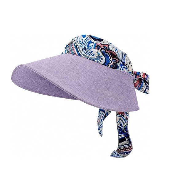 AirLoni Visor Hat For Women Wide Brim Sun Protection Open Top Ponytail Friendly Adjustable Foldable Lightweight Scarf Hat Travel Casual Sunshade Hat Purple,M