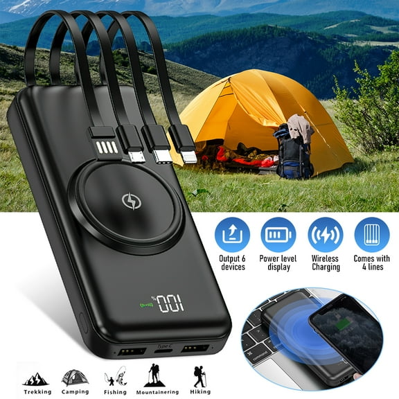 Portable Charger Power Bank 20000mAh Battery Pack, 22.5W Fast Charging PowerBank with Built in 4 Cables for iPhoneX/11/12/13 Series