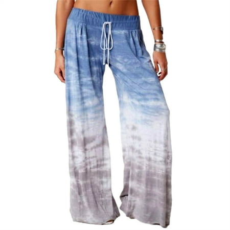 

Plnotme Women s Comfy Casual Pajama Yoga Pants Tie-dye Gradient Drawstring Palazzo Lounge Wide Leg Loose Casual Pants Adjustable Drawstring Waistband Pants S-2XL