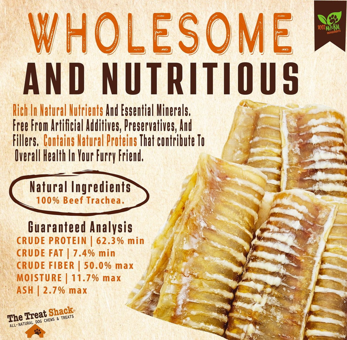 6" Split Beef Trachea Flats Dog Treats, 60 count