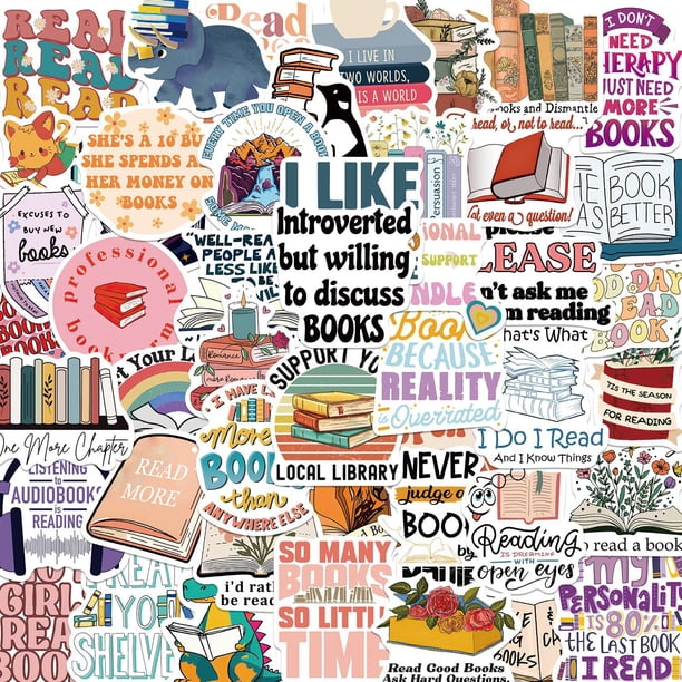 Set de pegatinas con tema de lectura para amantes de los libros y estudiantes, 50 unidades