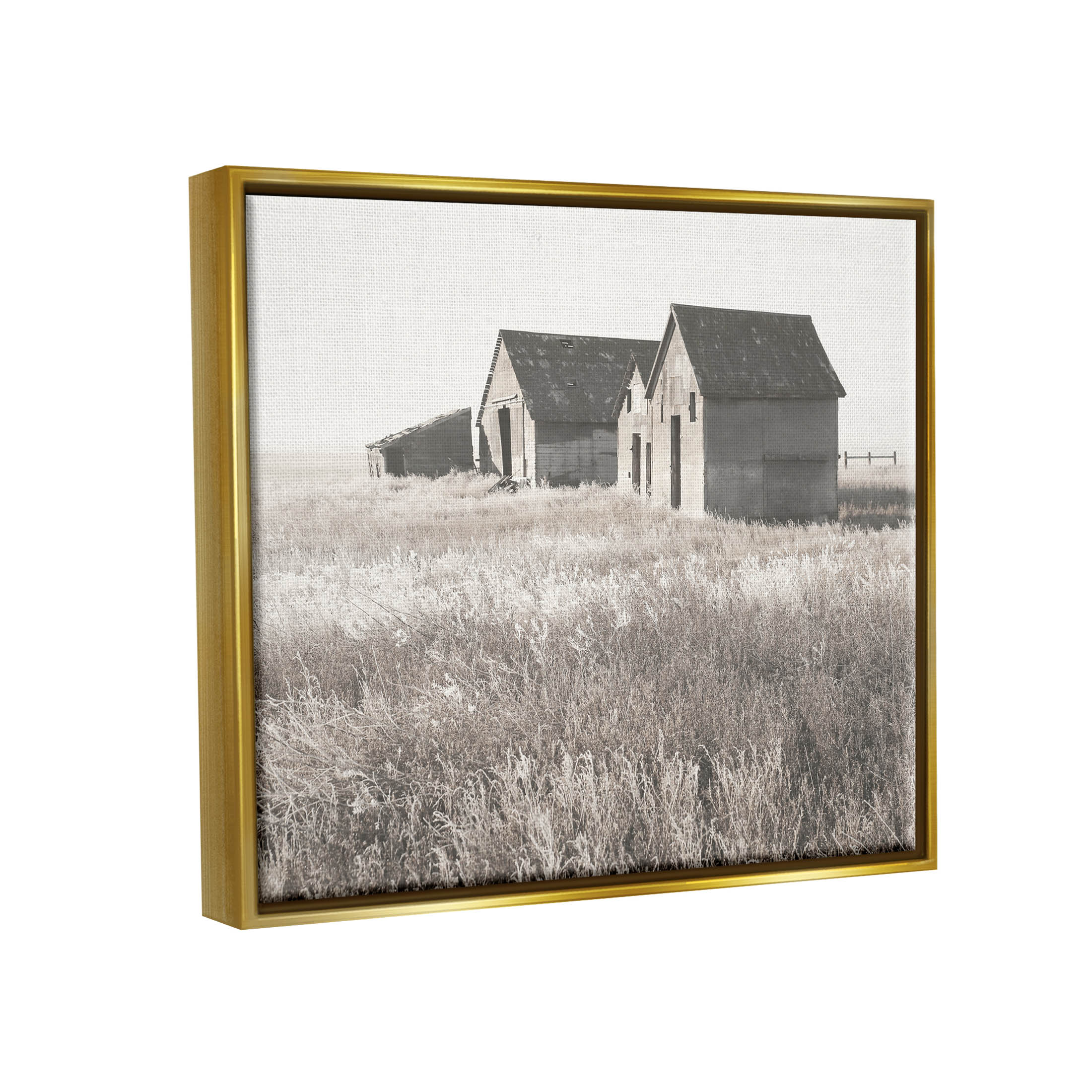 Rural Barn Grassland Field Landscape Photograph Metallic Gold Framed Art Print Wall Art