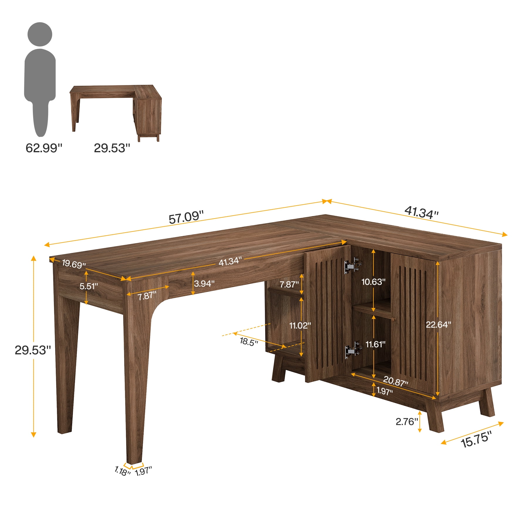 Tribesigns 57-Inch Wood L-Shaped Corner Computer Desk for Home Office, Walnut