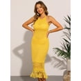 thumbnail image 4 of DARING DIVA Sleeveless Coverup Crochet See Through Halter Neck Dress XS Yellow, 4 of 6