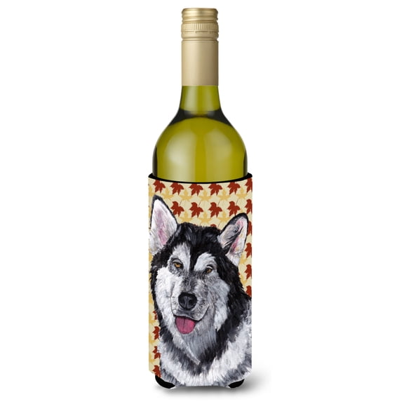 Alaskan Malamute Fall Leaves Wine Bottle Hugger