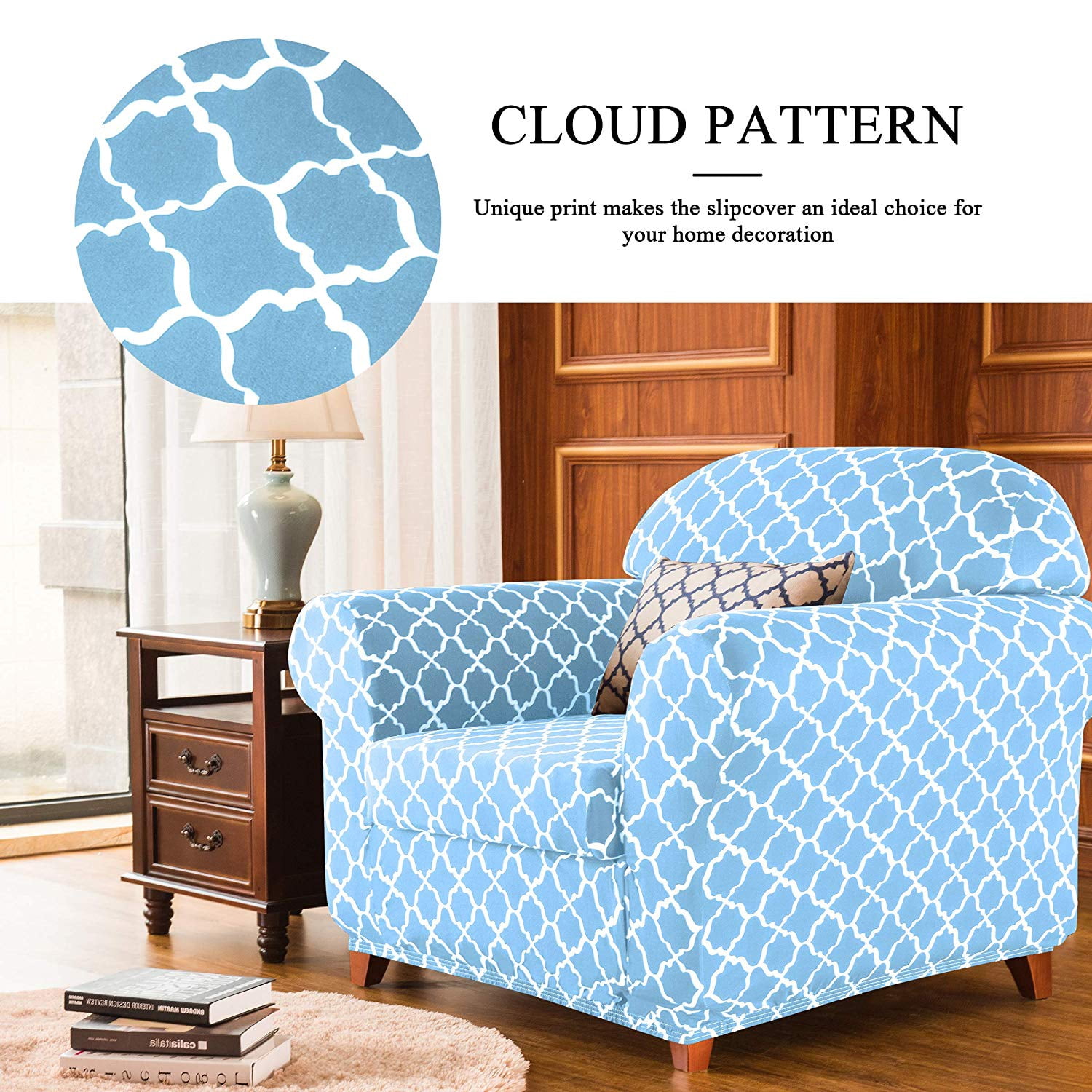 Subrtex Sofa Slipcovers Stretch Couch Protector Covers 2-Piece Spandex Printing Furniture Cover Home Decor(Sofa,Blue)