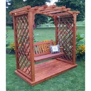 A & L Furniture Jamesport 7.5 ft. High Cedar Arbor with Deck and Swing